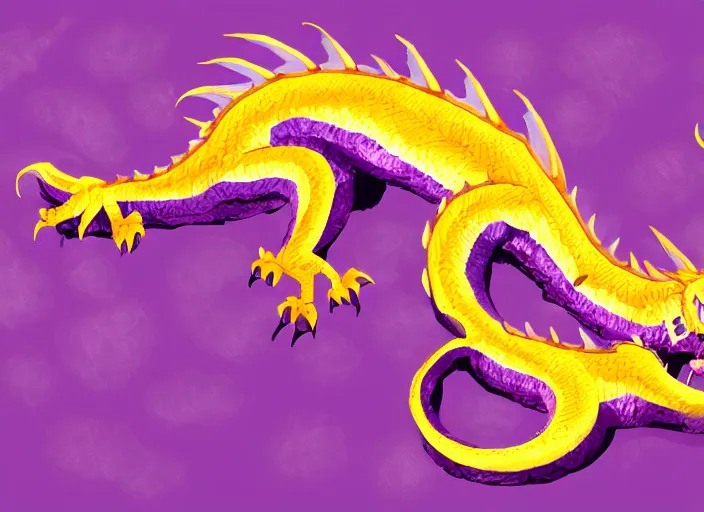 Image similar to A tiny cute purple and gold dragon lays down on its back, cute dragon relaxing, digital art, artstation