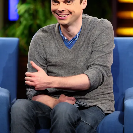 Image similar to jim parsons pretending to be larry king