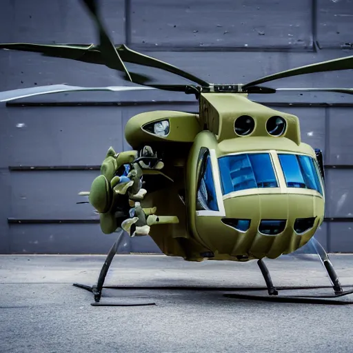 Image similar to futuristic military cargo helicopter 85mm f/1.4