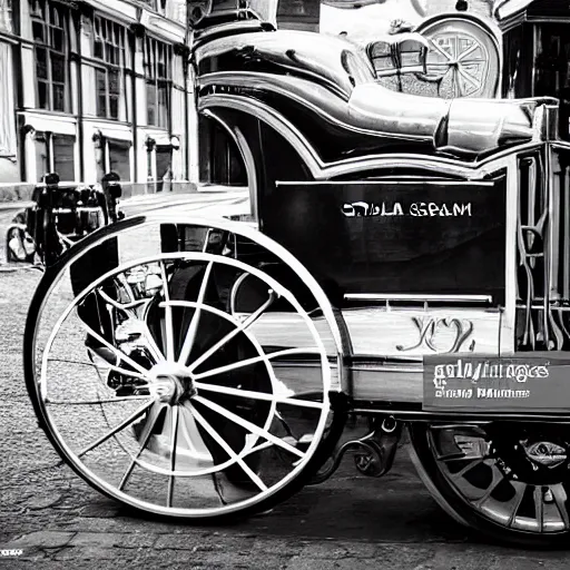 Image similar to close up of vintage steam car in victorian london, cinematographic shot,