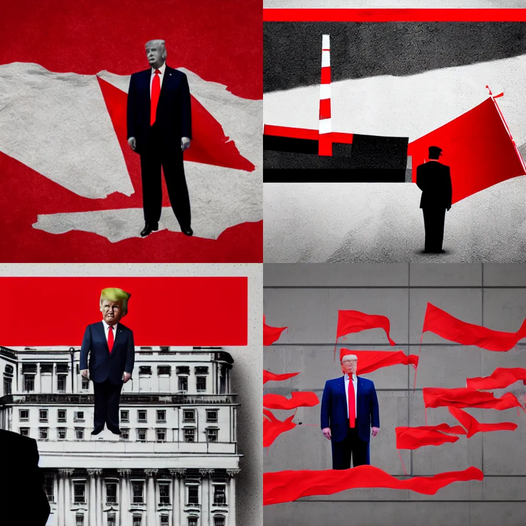 Prompt: trump stands under the red flag, constructivism style