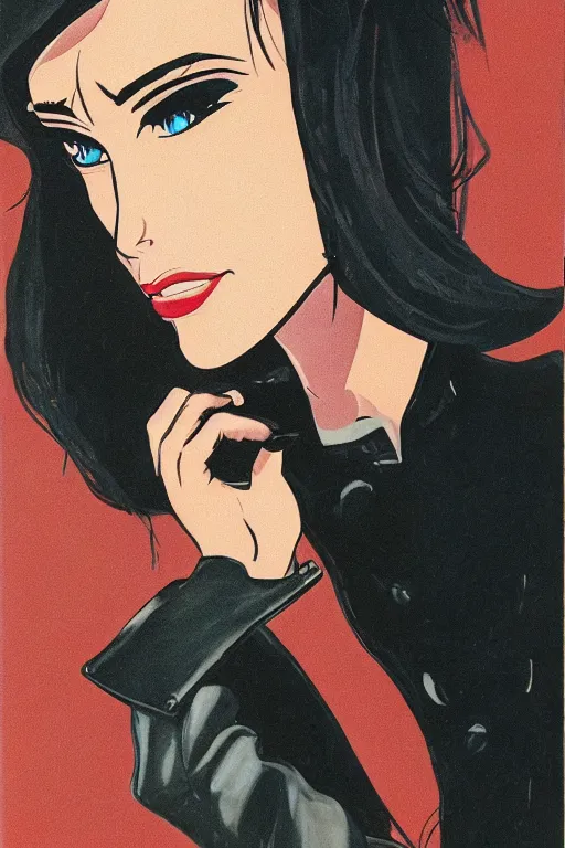 Image similar to portrait of an attractive young female antagonist, center focus, wearing leather jacket, in city street, detailed face, artwork by ralph bakshi