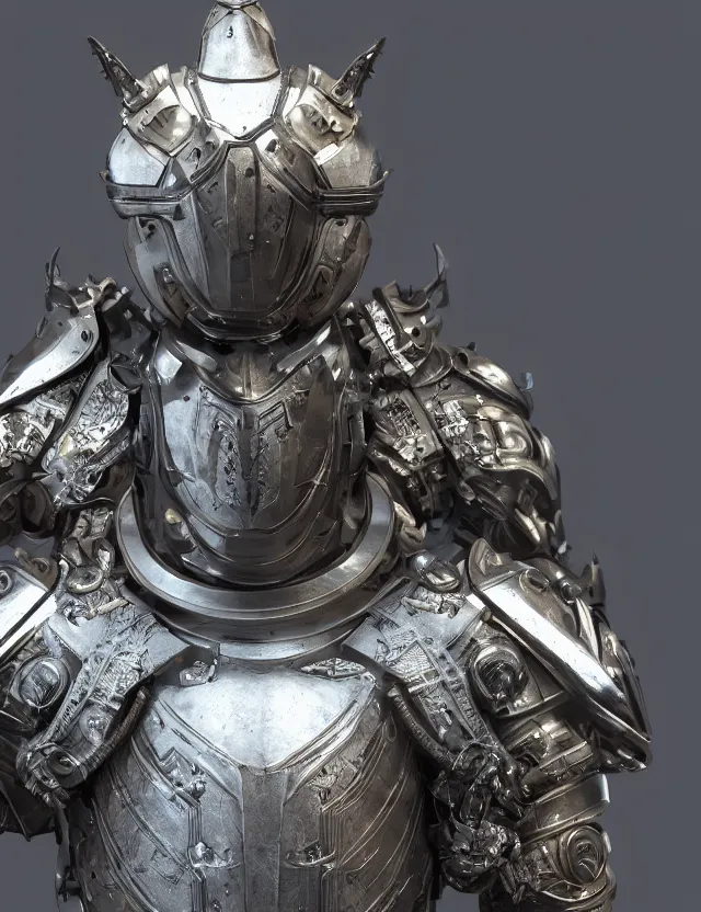 Image similar to full body shot, digital realistic 3 d rendering of a futuristic high tech fused with medieval armor spacepunk intricate armor holy paladin with light powers and intricate head armor, highly detailed, 4 k, hdr, smooth, sharp focus, high resolution, award - winning photo., corona render, substance painter hyper detailed armor. trending on art statation