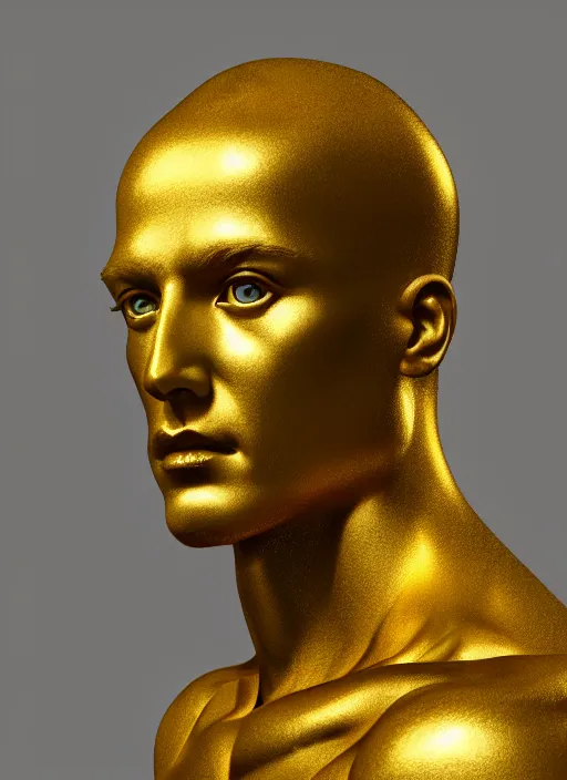 Prompt: stylized gold and black statue made of marble of hercules, perfect symmetrical body, perfect symmetrical face, hyper realistic, hyper detailed, by johannen voss, by michelangelo, octane render, blender, 8 k