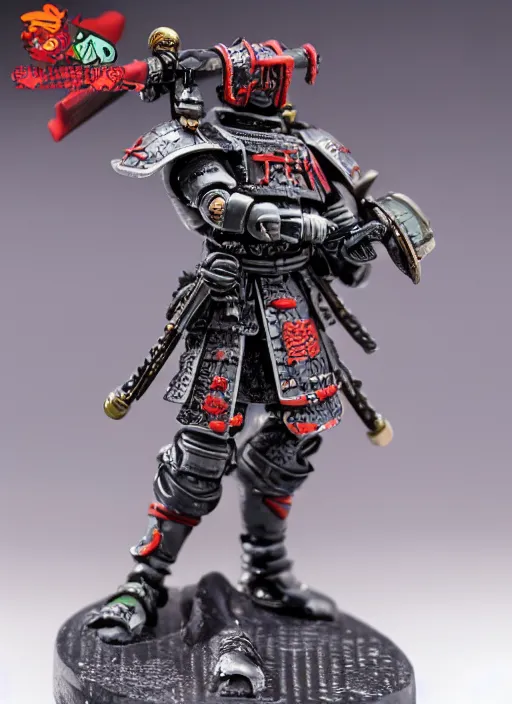 Image similar to 8 0 mm resin detailed miniature of a warhammer 4 0 k cyborg samurai with katana, product introduction photos, 4 k, full body