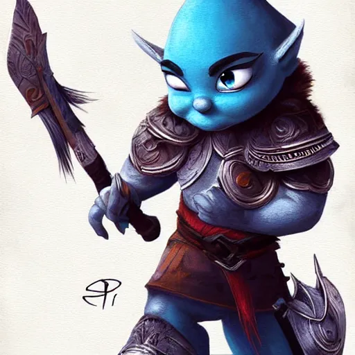 Image similar to warrior smurf wearing war paint and intricate armor, by cgsociety