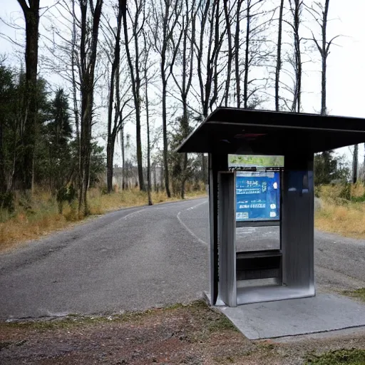 Image similar to a bus stop with no road,