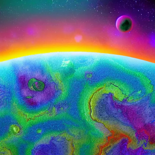 Prompt: Vibrant alien planet landscape