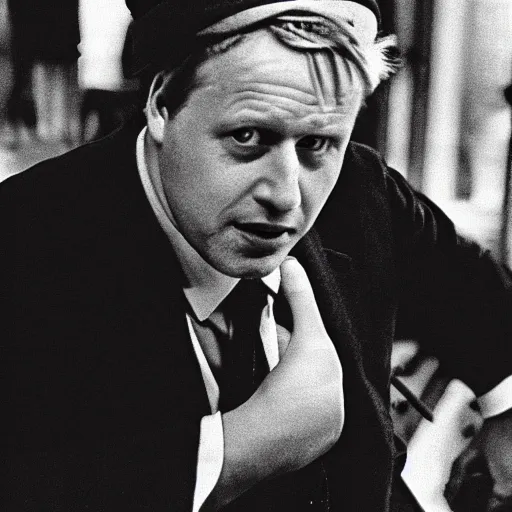 Image similar to Boris Johnson as Amon Göth in Schindler's List, cinematic, sharp focus, movie still, atmospheric, 8k, black and white, dramatic