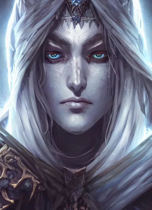 Image similar to close up portrait of sylvanas windrunner, pale blue backlight, powerful, domineering, stoic, masterful, intense, ultrafine hyperdetailed illustration by kim jung gi, irakli nadar, intricate linework, sharp focus, octopath traveler, yoji shinkawa, highly rendered, detailed, concept art