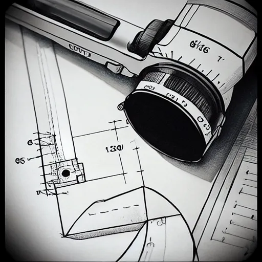 Prompt: foto hand technical drawing