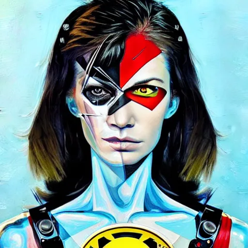 Prompt: beautiful portrait of a female android, by Sandra Chevrier and DC comics