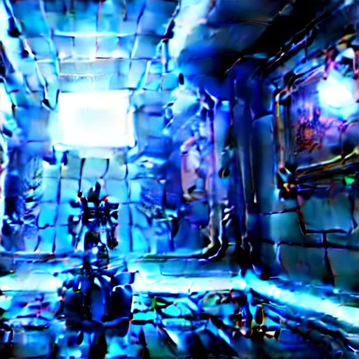 Image similar to cybernetic wonderland, artstation, raytracing, unreal engine, blue