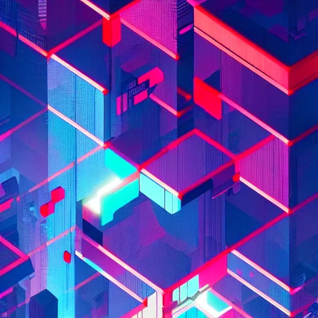 Image similar to a cyberpunk colorful cubes interconnected, chains connecting separate blocks, blockchain, symmetry, intricate, volumetric lighting, beautiful, rich deep colors masterpiece, sharp focus, ultra detailed, in the style of john harris