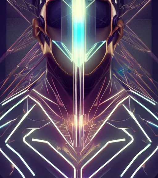 Image similar to symmetry!! egyptian prince of technology, solid cube of light, hard edges, product render retro - futuristic poster scifi, lasers and neon circuits, brown skin man egyptian prince, intricate, elegant, highly detailed, digital painting, artstation, concept art, smooth, sharp focus, illustration, dreamlike, art by artgerm