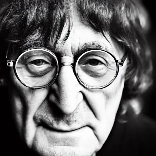 Image similar to john lennon singer at age 9 0 years old, color ( sony a 7 r iv, symmetric balance, polarizing filter, photolab, lightroom, 4 k, dolby vision, photography award ), vogue, perfect face