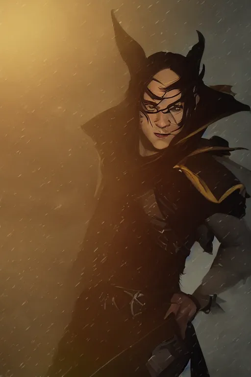 Prompt: Liam O'Brien as Vax'ildan from Vox Machina, Half-elf Rogue, realistic cinematic shot, swirling nature magic, subtle fog and mood lighting