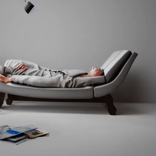 Image similar to person lying horizontal on a sofa, photorealistic, 8k