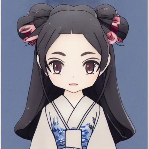 Prompt: beautiful water color concept art of face detailing cute nendoroid girl in the style of hokusai , toon rendering, close-up, no shade, modern art, kyoto animation