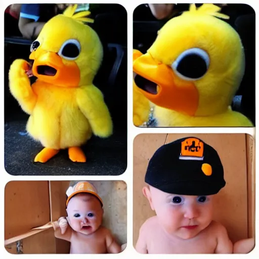 Image similar to cute baby chick dressed as an inmate