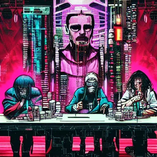 Image similar to cyberpunk last supper