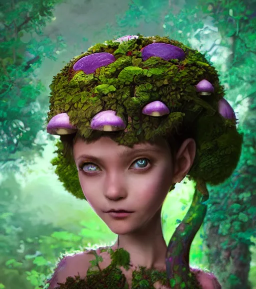 Prompt: An epic fantasy comic book style portrait painting of an extremely cute and adorable very beautiful mushroom imp fairy dryad, character design by Mark Ryden and Pixar and Hayao Miyazaki, unreal 5, DAZ, hyperrealistic, octane render, cosplay, RPG portrait, dynamic lighting, intricate detail, spring vibrancy, cinematic