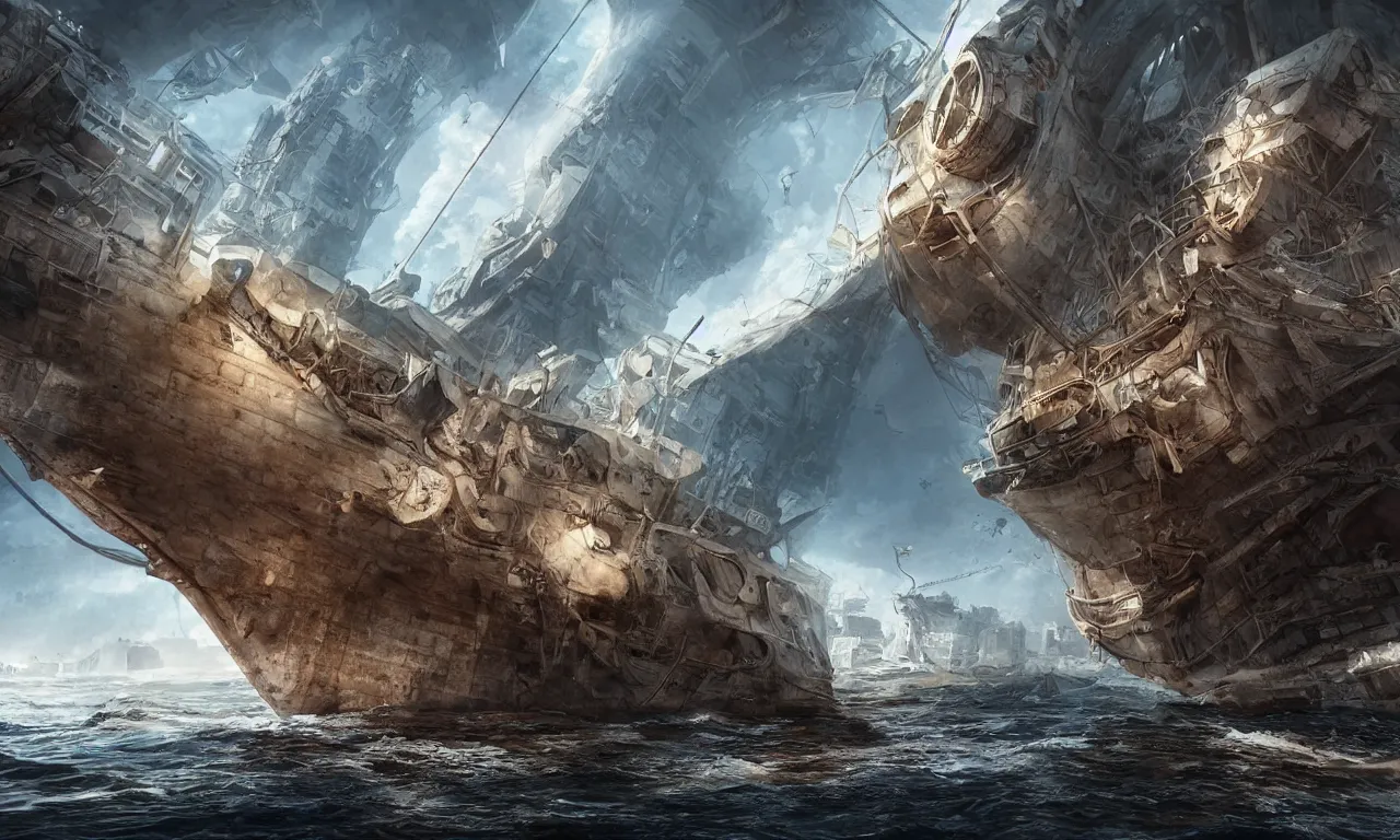 Image similar to beautiful Egyptian shipwreck, futuristic, cyberpunk, highly detailed, photorealistic, sharp focus, cinematic composition, cinematic lighting, detailed, art nuveau