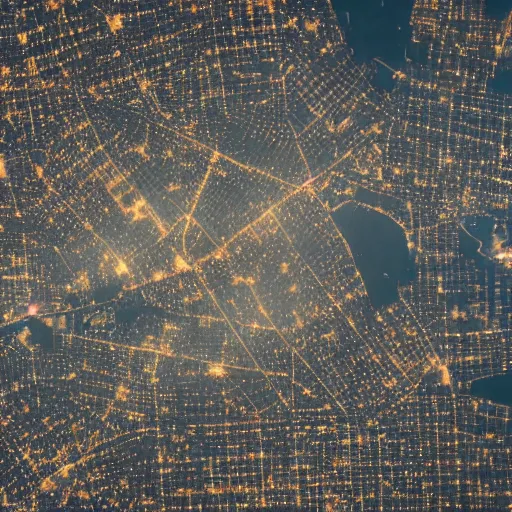 Prompt: satellite view of a metropolis at night