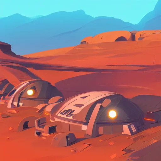 Image similar to vector minimalist mars settlement, loftis, cory behance hd by jesper ejsing, by rhads, makoto shinkai and lois van baarle, ilya kuvshinov, rossdraws global illumination