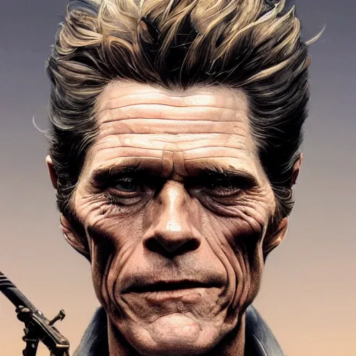 Image similar to epic portrait of willem dafoe, detailed, digital painting, artstation, concept art, donato giancola, joseph christian leyendecker, wlop, boris vallejo, breathtaking, high details, extremely detailed, establishing shot, artistic, hyper realistic, octane render