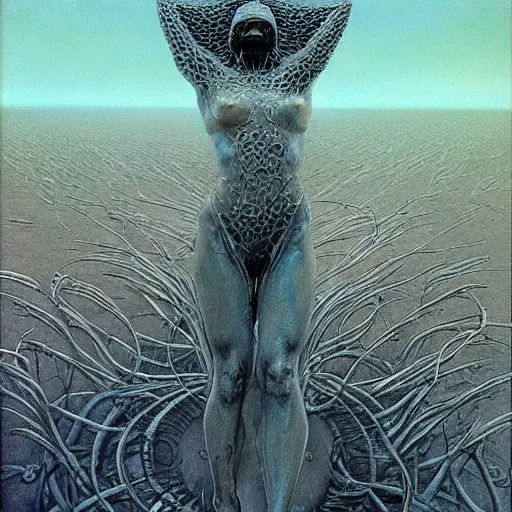 Image similar to an amazing masterpiece of art by gerald brom, Zdzisław Beksiński, z