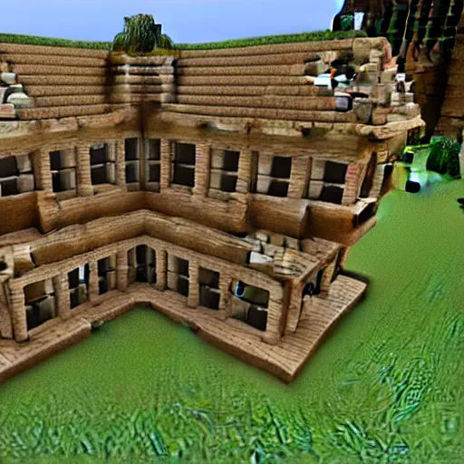 Prompt: minecraft mansion made of flesh