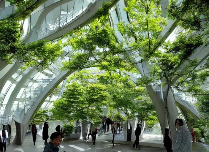 Prompt: utopian design, biophilic architecture, urban green, futurist, japan