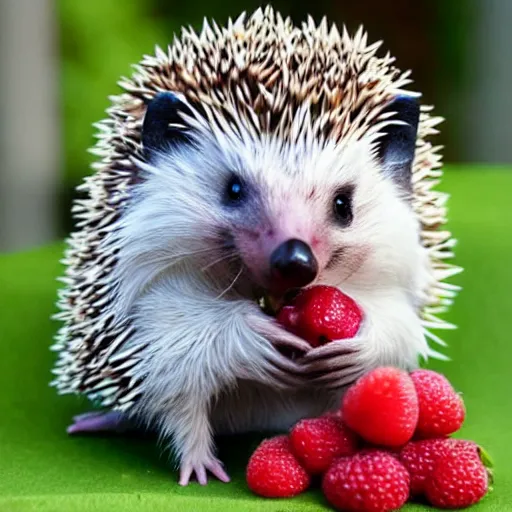 Image similar to anime hedgehog eating a berry, adorable