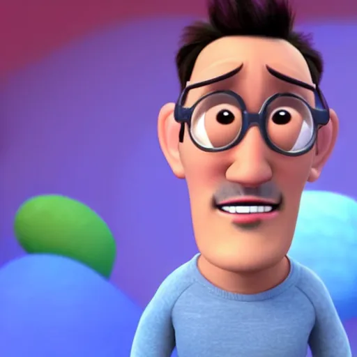 Prompt: markiplier as a pixar character, animated film still, stylized