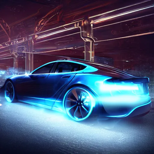 Prompt: photography of a hyper realistic tesla blue lighning arc. steam punk background. high detail, professional digital art, unreal engine 5 8 k rendering