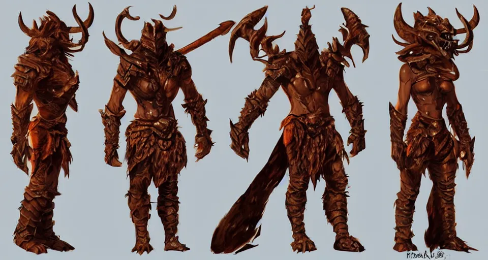 Image similar to concept art of a copper dragonborn barbarian with a lot of battlescars, character design, concept art, render, full-body turnaround, trending on artstation