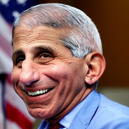 Image similar to laughing Anthony Fauci with monkeypox blisters on his face