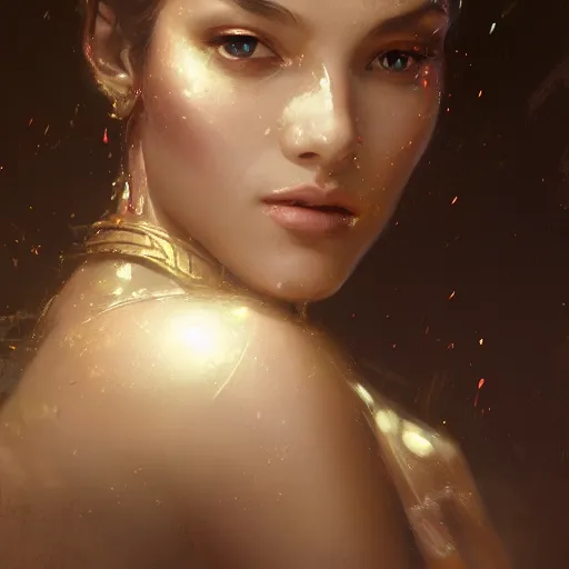 Image similar to a beautiful portrait of a goddess with sparkling skin by greg rutkowski and raymond swanland, trending on artstation