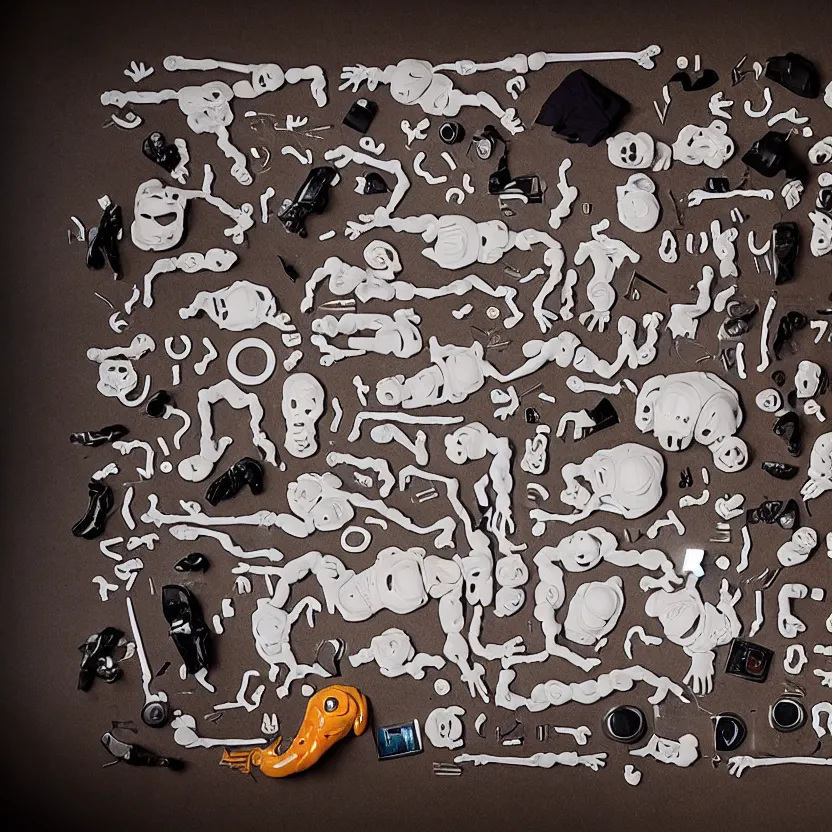 Image similar to photo of a knolling of the dismembered body of a terrifying alien