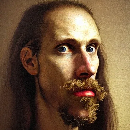 Image similar to A 17th century Baroque Painting of Jerma985, grainy, realistic, hyperrealistic, very realistic, very very realistic, highly detailed, very detailed, extremely detailed, detailed, digital art, trending on artstation, detailed face, very detailed face, very detailed face, realism, HD Quality, 8k resolution, intricate details, body and head in frame, painting, oil painting, trending on deviantart, Baroque Painting