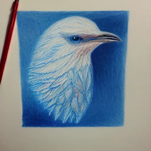 Prompt: Colored pencil art on paper, Frost Spirit Bird, highly detailed, artstation, MasterPiece, Award-Winning, Caran d'Ache Luminance