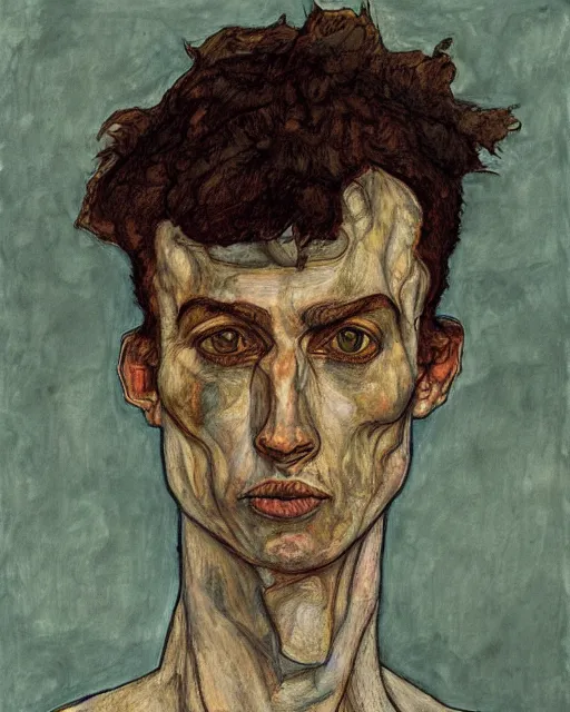 Prompt: portrait of a tyrannosaurus by egon schiele in the style of greg rutkowski