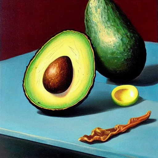 Prompt: avocado on toast on a coffee table by salvador dali, oil on canvas
