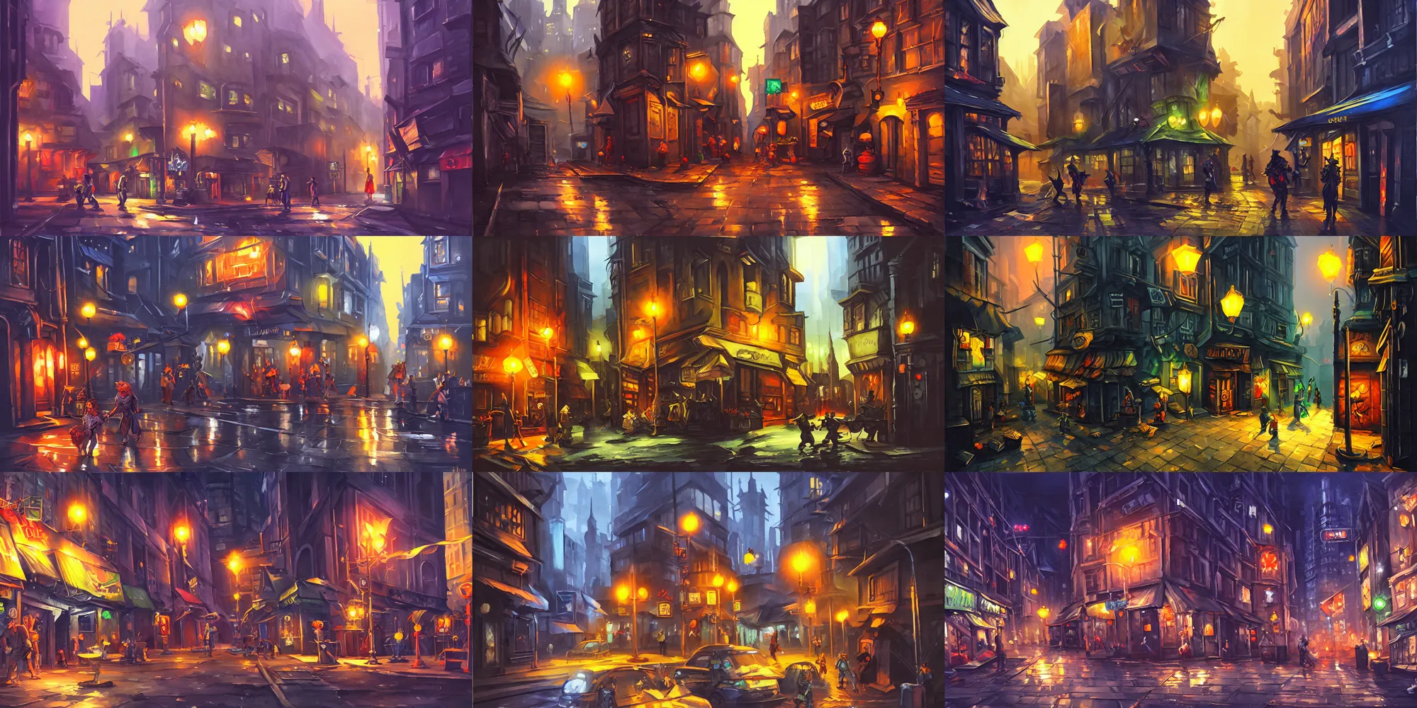 Prompt: game asset of city night street, props, in gouache detailed paintings, fantasy, dnd, acid