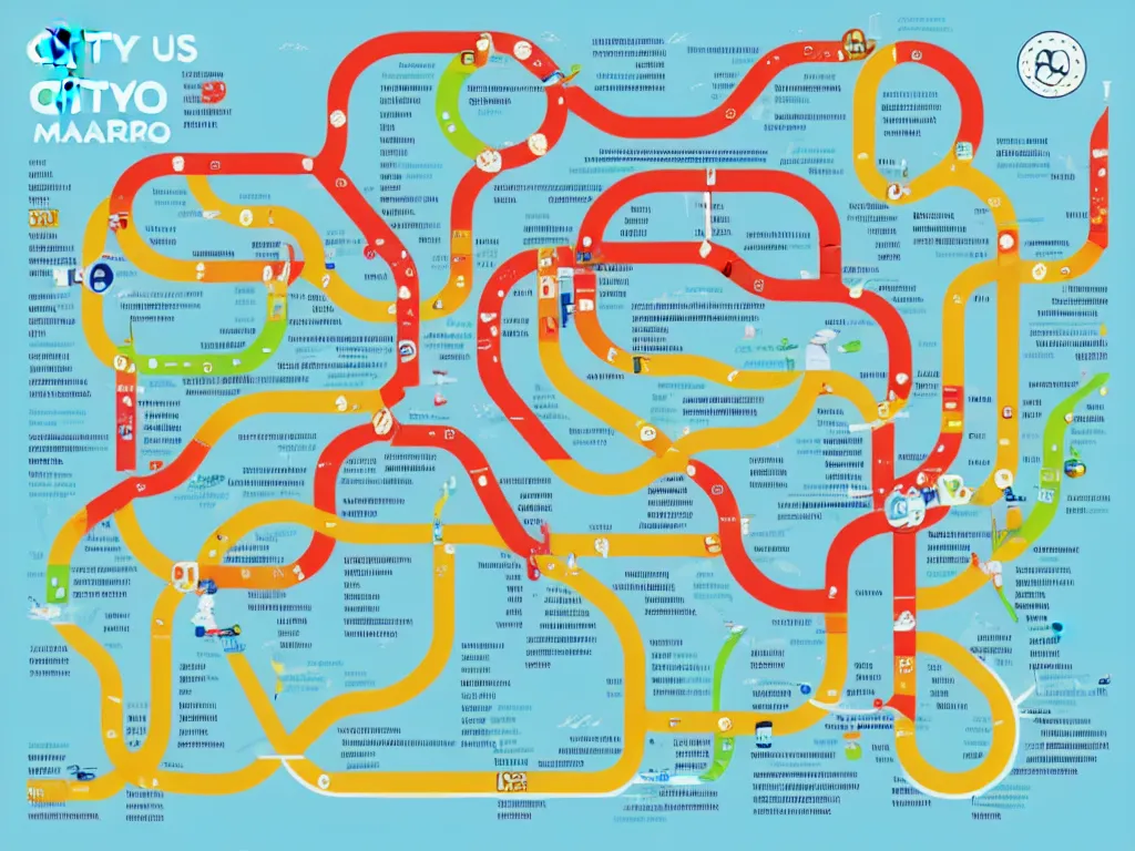 Image similar to a city metro map. the overall layout is akin to an octopus. illustration, infographic, stylised, clean, bold simple colours with legible and dyslexic friendly fonts.