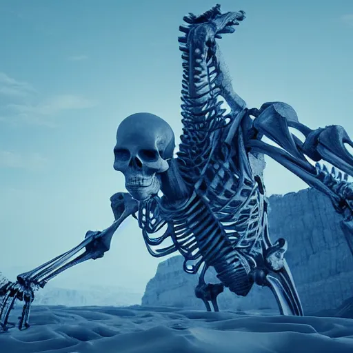 Image similar to the skeleton of a colossal creature on a deserted planet, illustration, epic, sci - fi, hyper detailed, smooth, unreal engine 5, sharp focus, ray tracing