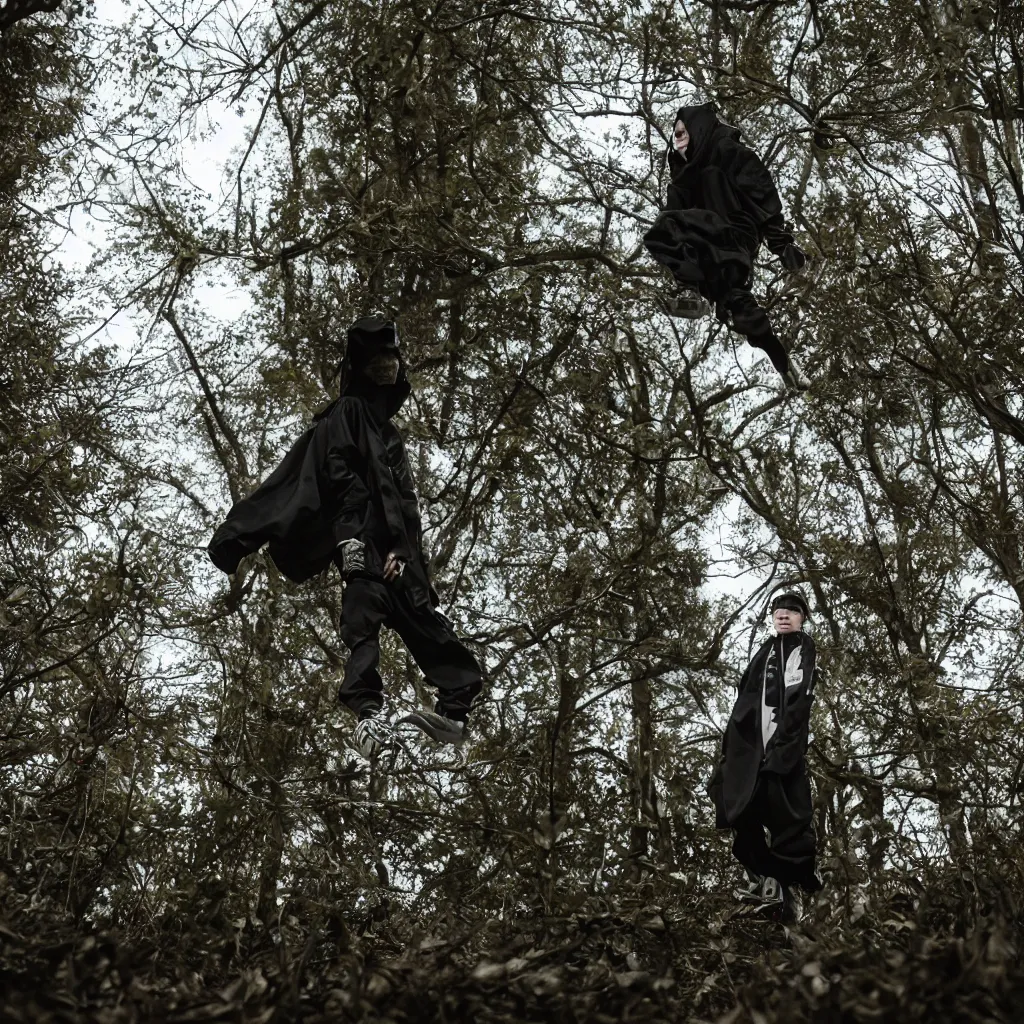 Image similar to cinematic still of bladee in dark forest, XF IQ4, f/1.4, ISO 200, 1/160s, 8K, RAW, dramatic lighting, symmetrical balance, in-frame