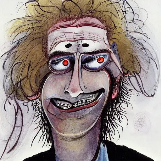 Prompt: a detailed portrait painting of an icelandic young man named hkalti by gerald scarfe and ralph steadman