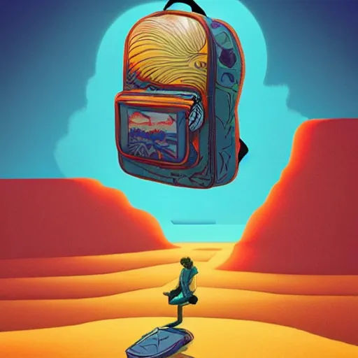 Image similar to excited wavy land backpack tequila, by beeple and simon bisley, tarot card, 2 d game art